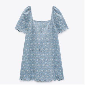 NWOT! Zara Blue Openwork Embroidered Mini Dress